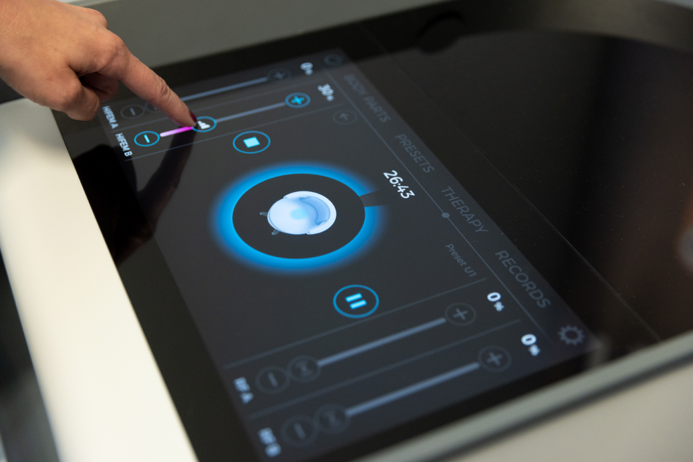 Close up of control panel screen for Emsella, a urinary incontinence treatment in Memphis.